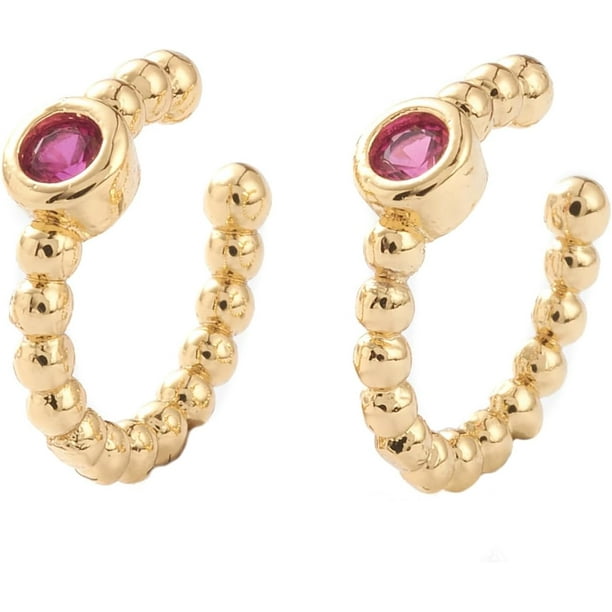 Pendientes de latón con micro pavé de circonitas cúbicas (3 pares). Pendientes chapados de larga duración. Pendientes y tachuelas fucsia.