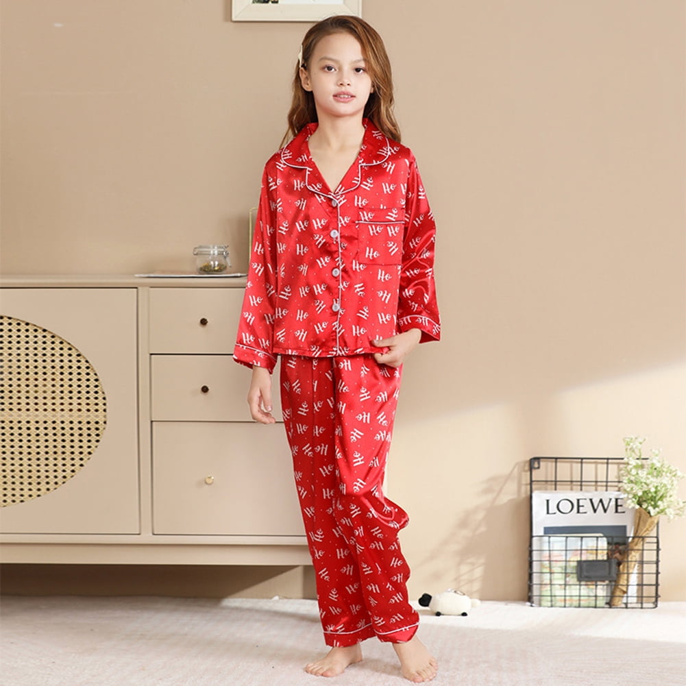 Pajama Game in Black Cherry Girl Satin 2 Piece Button Up PJ Set