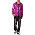 thumbnail image 2 of INSPIRE CHIC Shiny Shirt for Men's Long Sleeves Party Nightclub Glitter Metallic Shirts Rose Red 2XL, 2 of 5