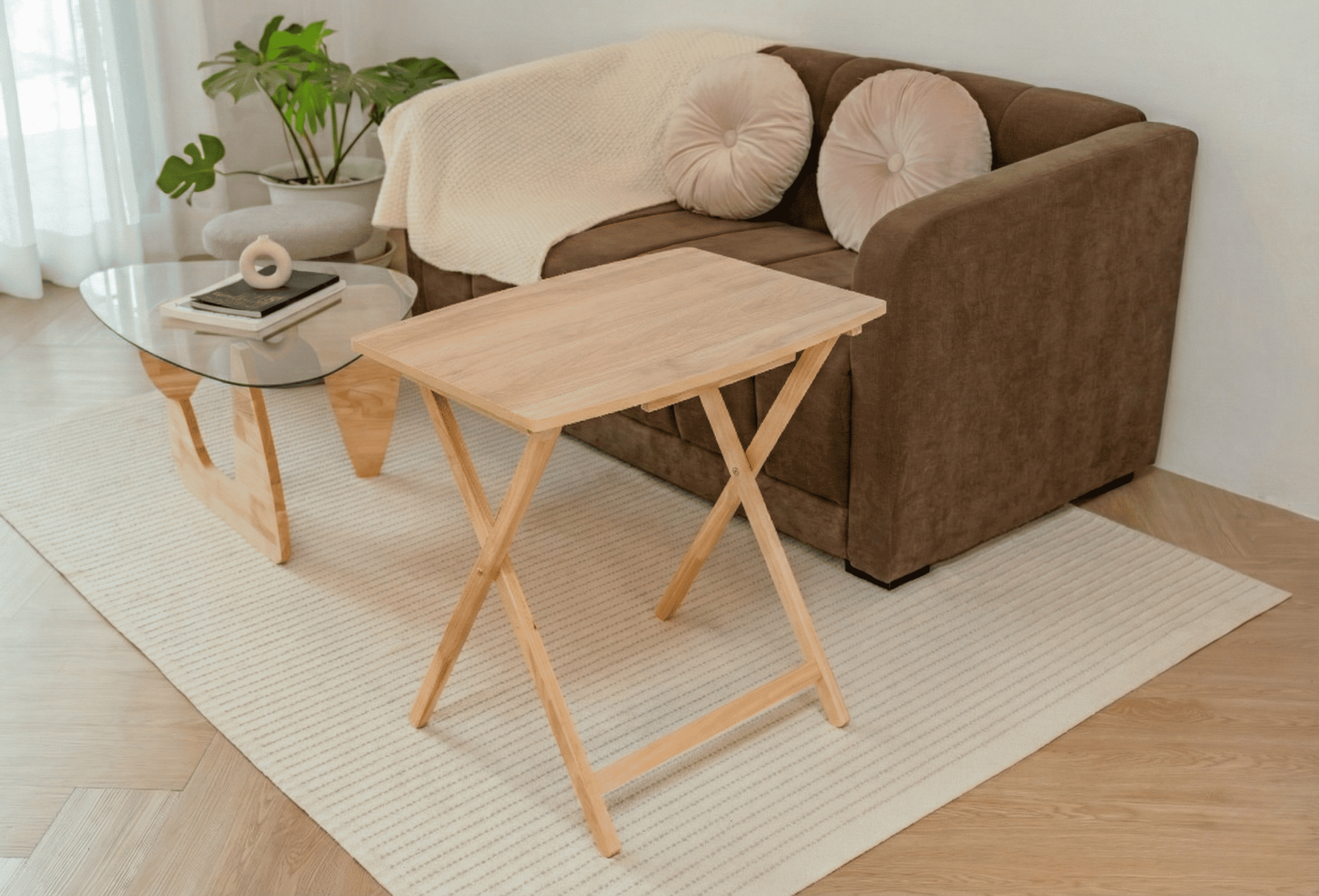 Mainstays XL Oversized Rubberwood Folding TV Tray Table, Natural