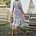 thumbnail image 5 of SnnmBlm Women's Summer Ruffle Puff Sleeve Dress Short Sleeve V Neck High Waist Casual Loose Striped Midi Dresses Gray M, 5 of 7
