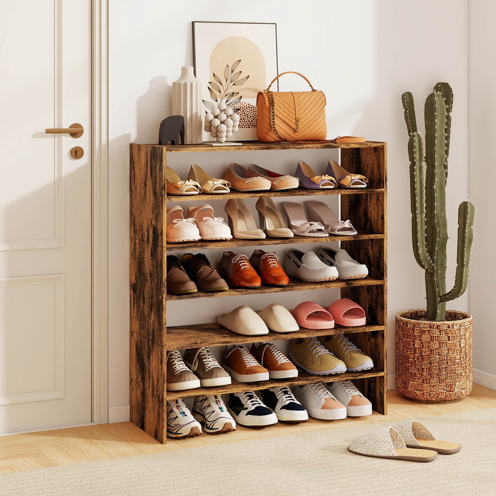 Costway 3 PCS Stackable Shoe Rack 31-Inch Horizontal Organizer 2-tier StorageShelf Brown