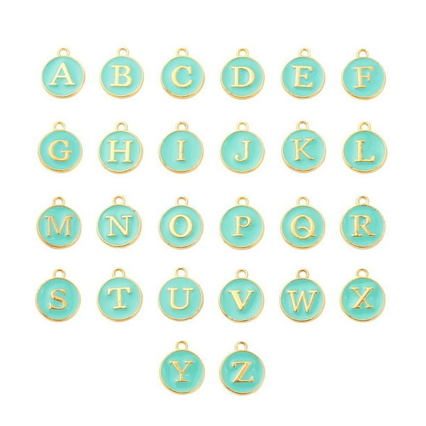 26 piezas de abalorios con letras iniciales, colgante hecho a mano, abalorio de aleación de doble cara, pendiente artesanal DIY con accesorios Ropa, zapatos y accesorios Miscelánea Color verde claro Qarigey AP010311-03