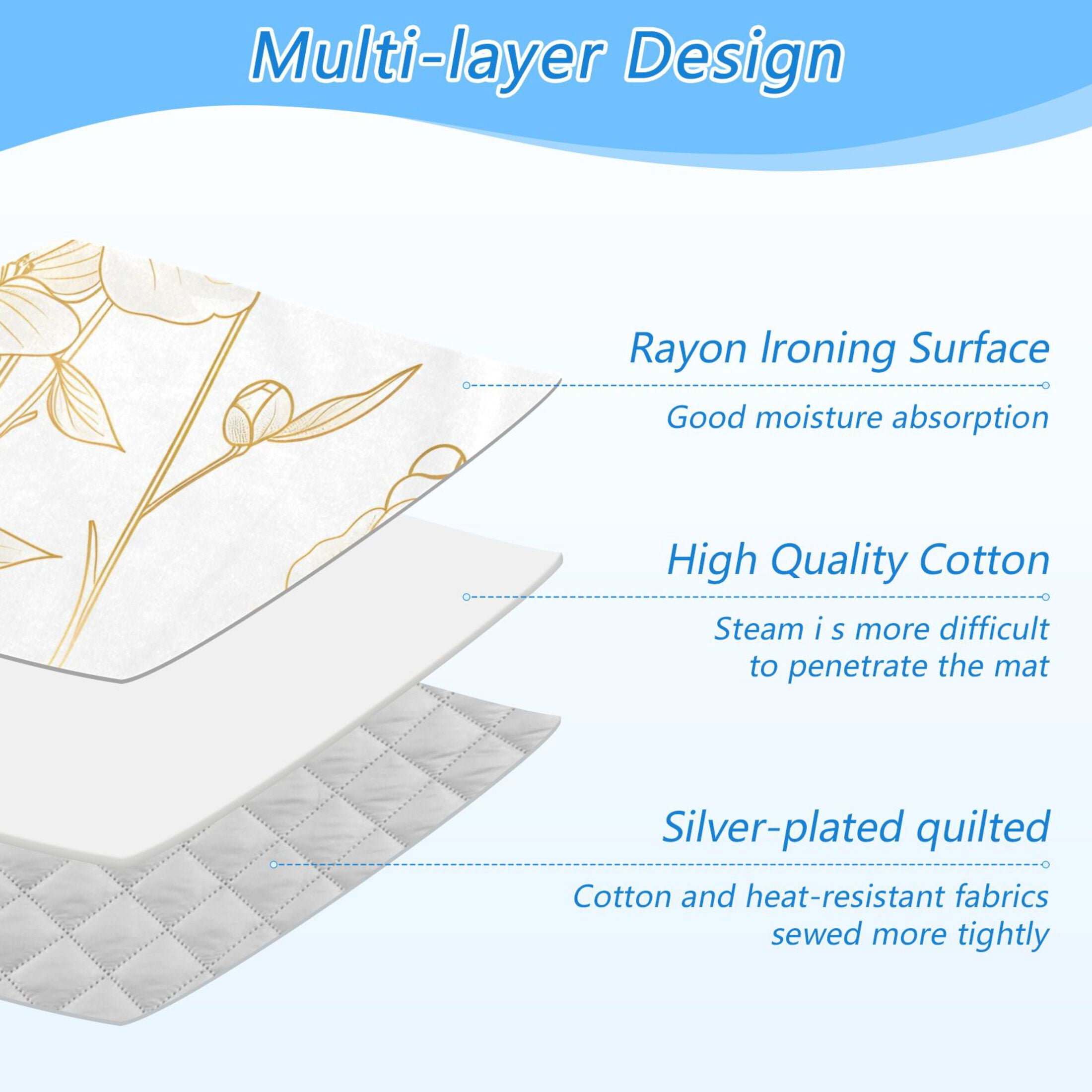 Flowers with Bees Flying Line Art Ironing Mat Blanket Portable Travel Ironing Pad Heat Resistant Pad 47.2" x 27.6”