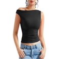 thumbnail image 4 of Womens Summer Off The Shoulder Crop Tops Sleeveless One Shoulder Ruched Asymmetrical Going Out Tank Top, 4 of 5