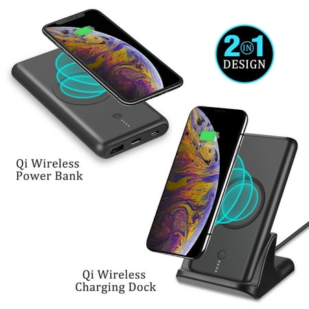 Universal Wireless Charger Power Bank, LUXMO Wireless Charging pad Stand for Samsung Galaxy S8/S8 Plus/Note 8 iPhone Xs MAX/XR/XS/X/8/8