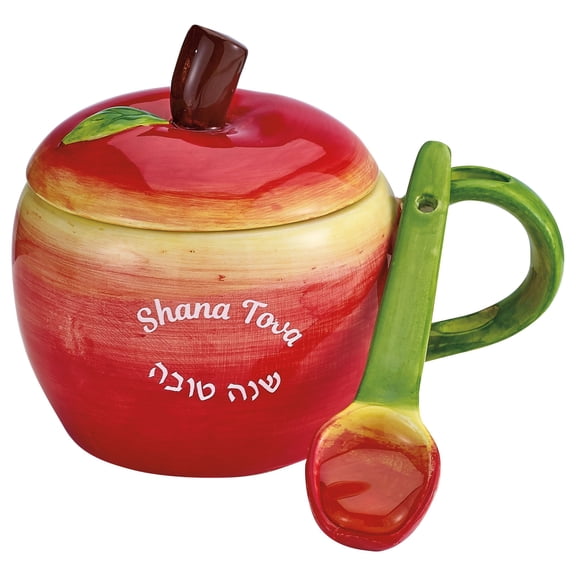 Rite Lite 4.75" Red and Green Apple Ceramic Honey Jar with Spoon