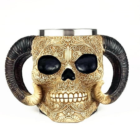 

21OZ Novelty Bar Wine Glass Skeleton Tankard Stein 600ml Medieval Mug Stainless Steel Ram Horned Viking Pirate Gothic Skull Mug Tankard Cup Medieval Wine Glass (Color : Painted Size : 600ml)