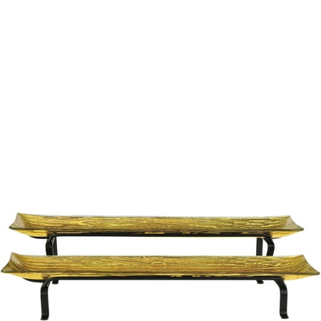 Fused Glass Platters - Couronne Co Two-Tier Recycled Glass Platter & Metal Stand, M365-2057, 17 inches long