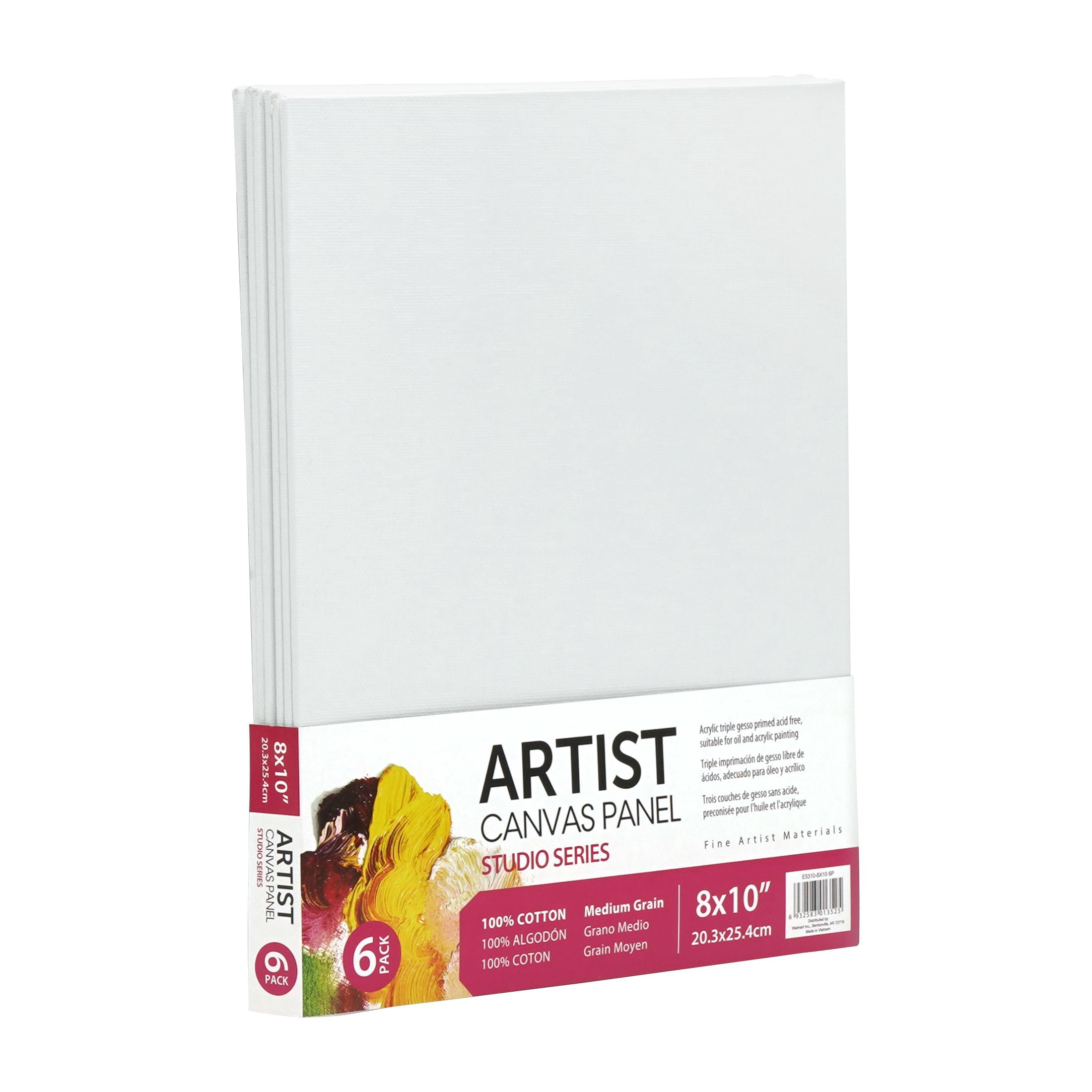 Studio Canvas Panel, 100% Cotton Acid Free White Canvas, 8"X10", 6 Pieces