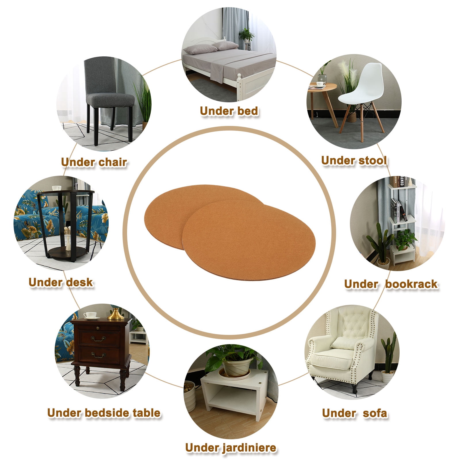 Round Felt Furniture Pads, 5Pack 10.2" Dia x 0.12" Thick Adhesive Backed Felt Non-slip Anti-scratch Felt Pads Chair Leg Protectors for Protecting Hardwood Floor, Light Brown
