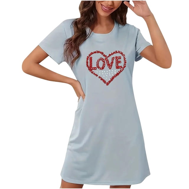 Camisón corto de talla grande para mujer, camisón de manga corta con estampado de pecho a la moda, camisón para mujer