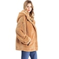 thumbnail image 3 of Lana Roux Women's Super Oversize Teddy Bear Sherpa Jacket Hoodie (Camel, Small / Medium), 3 of 5