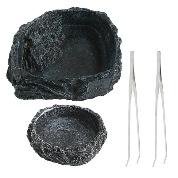 1 Juego de cuenco grande de comida para reptiles con pinzas de alimentación, plato de comida de cangrejo ermitaño, plato de comida para reptiles, cuenco de agua para tortuga, cuenco para reptiles