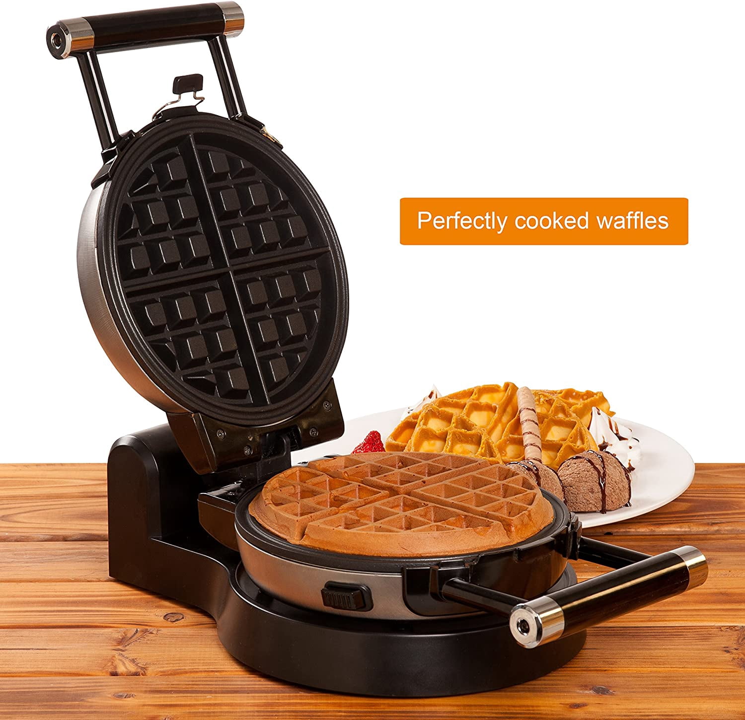 Secura Upgrade Automatic 360 Rotating Non-Stick Belgian Waffle Maker w/Removable Plates