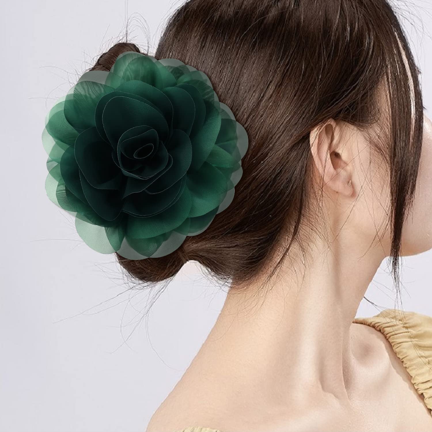 4 Pack Big Large Satin Rose Floral Flower Plastic Hair Claws Clips Bow Barrettes Clamps Bun Chignon Updo Holders Hair Accessories for Women Girls