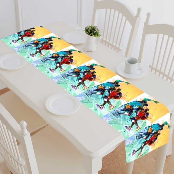 PKQWTM sports basketball Cotton and Linen Table Runner Kitchen Dining Room Supplies Size 14x72 Inch