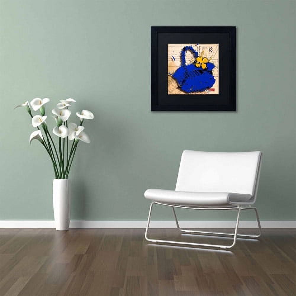 Trademark Fine Art "Flower Purse Yellow on Blue" Canvas Art by Roderick Stevens, Black Matte, Black Frame