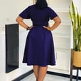 thumbnail image 2 of AURA Womens V Neck A Line Midi Dress Tie Strap Detail Short Sleeve High Waist Elegant Summer Work Dress with Zipper, 2 of 10