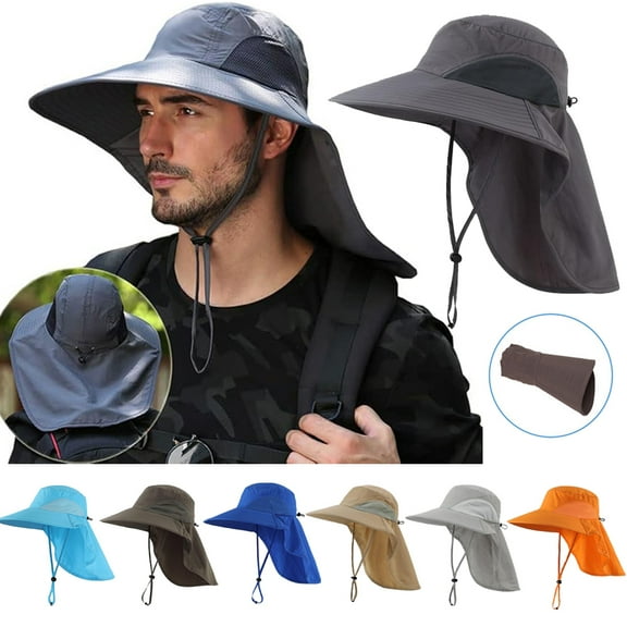 Wide Brim UPF 50 UV Protection Sun Hats, Hiking Fishing Gardening Hats with Large Neck Flap for Womens Mens