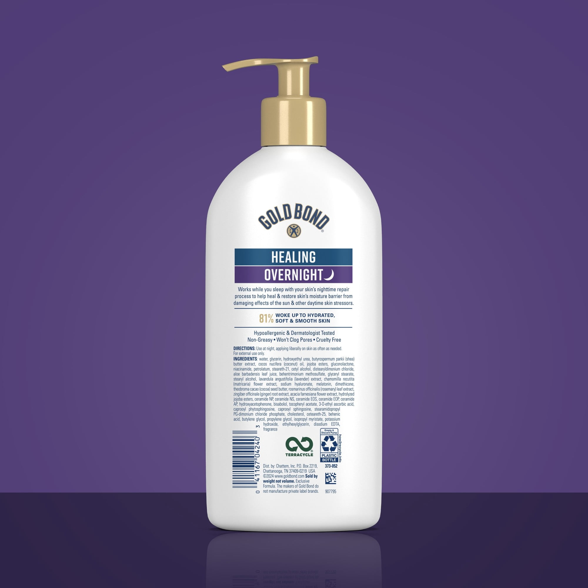 Gold Bond Healing Overnight Body and Face Lotion for Dry Skin, Nongreasy Moisturizer with Hyaluronic Acid, Aloe and Melatonin Works While You Sleep, 13 oz.