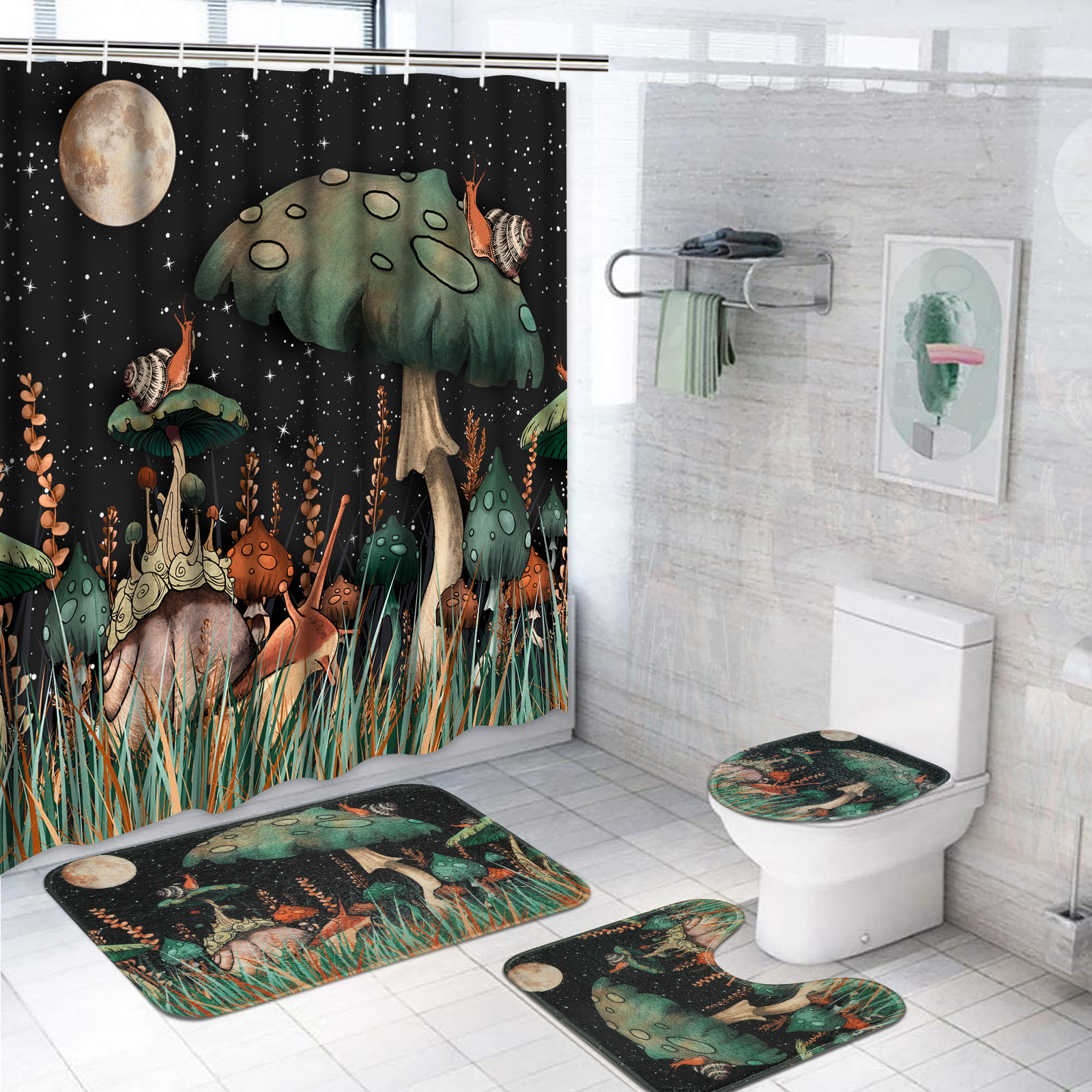 72x72'' XMAS Fairy Night Bathroom Shower Curtain Fabric Waterproof & Bath Mat 