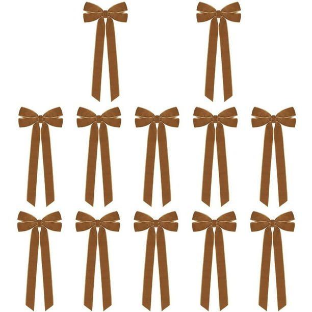 Yuarrent 12 Lazos de Terciopelo para Árbol de Navidad, Adornos Navideños para Decoración de Interiores, Lazos de Terciopelo de Moda para Kits de decoración para fiestas caqui