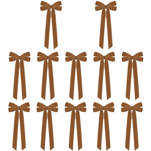 Bewildely 12 lazos de terciopelo rojo de felpa para árbol de Navidad. 12 adornos para un hogar elegante. Lazos para árbol de Navidad Kits de decoración para fiestas caqui