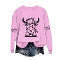 thumbnail image 2 of Olyvenn Highland Cow Shirts for Women Cute Funny Graphic Western Cowgirl Sweatshirts Long Sleeve Country Pullover Tops Loose Pink XL, 2 of 3