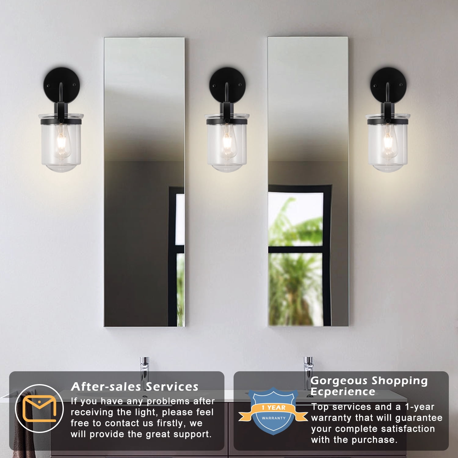 Gzxs Wall Lighting, 1 Light Matte Black Bathroom Light Fixtures, Metal Vanity Light with Clear Glass Shade, Vintage Industrial Wall Lamp for Indoor Mirror, Living Room, Hallway (Bulbs Not Included)