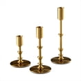 thumbnail image 1 of Candelabros dorados, candelabros modernos para repisa de mesa, bodas, inauguración de la casa, juego de 3 candelabros de metal., 1 of 5