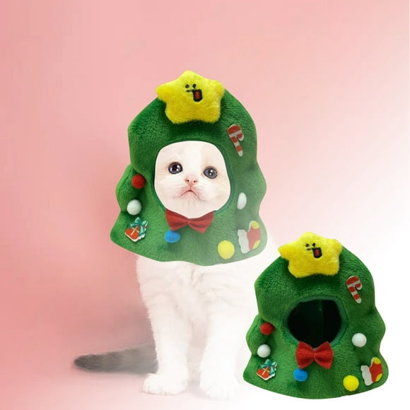 Déguisement de Chat Chapeau de Sapin de Noël Accessoires Couvre-Tête de Sapin de Noël Tissu pour Animal Ajustable Coiffe Douce Mignonne Couvre-Tête de Chat