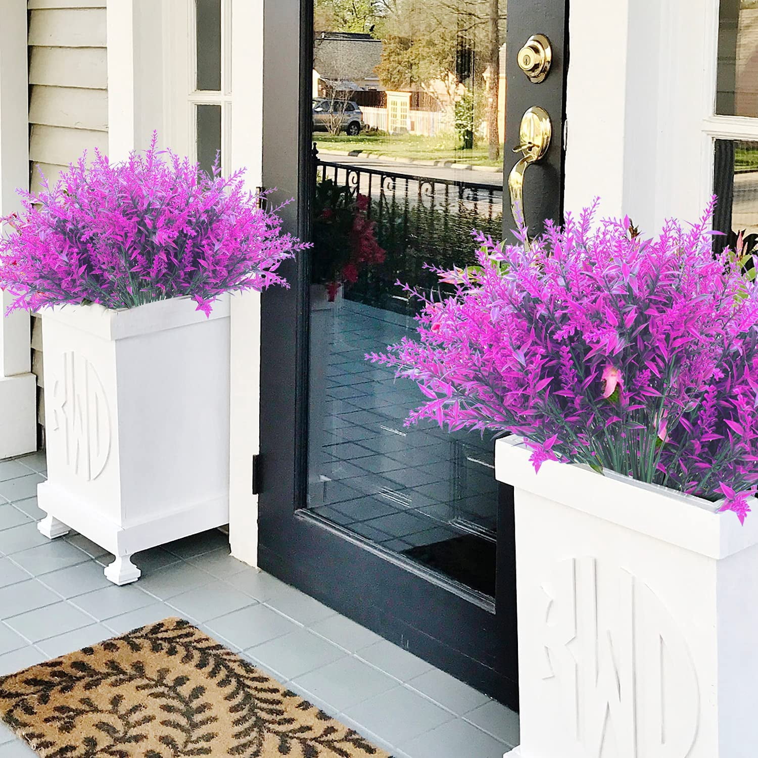 12 Bundles Artificial Lavender Flowers Outdoor Fake Flowers for Decoration UV Resistant No Fade Faux Plastic Plants Garden Porch Window Box Décor (Purple)