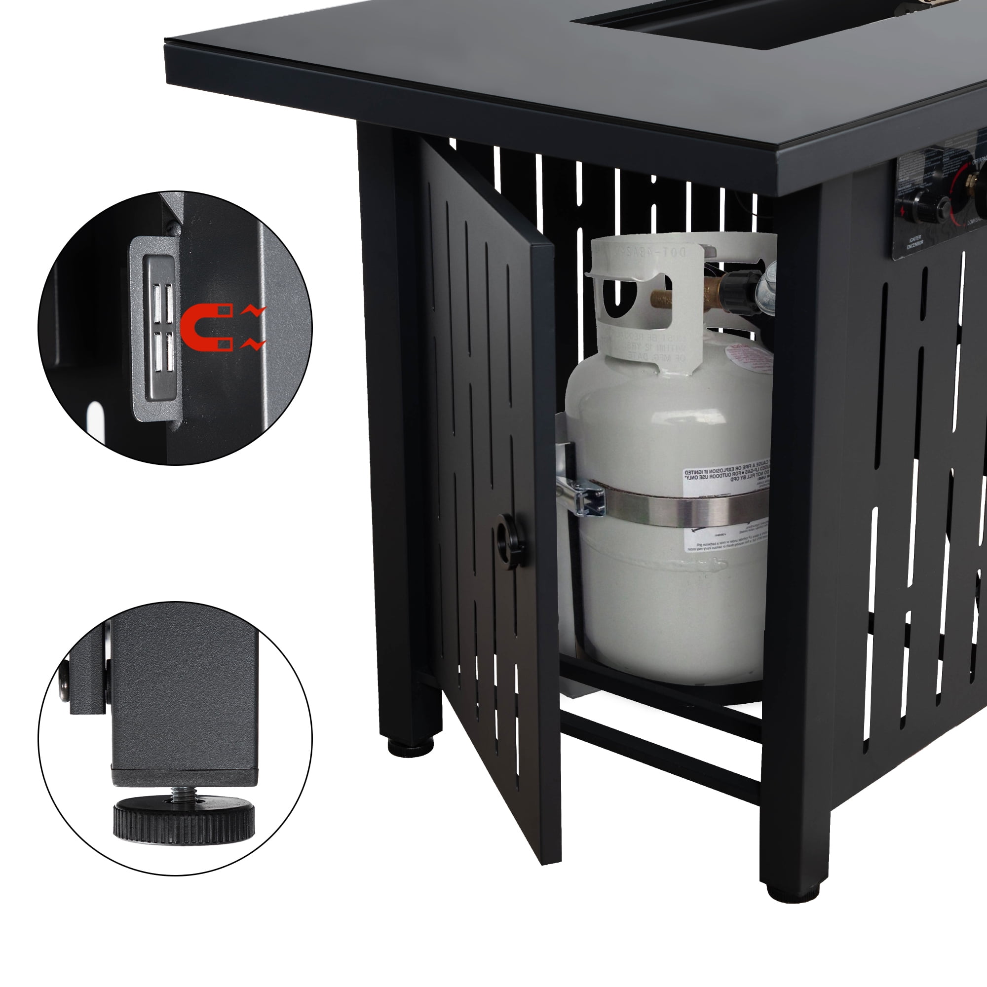 ENYOPRO 43" Propane Fire Pit with Wind Guard, 50,000 BTU Auto-Ignition Fire Pit Table, Outdoor Fire Pit with Rock and Steel Lid for Outside, Garden, Backyard, TE1765