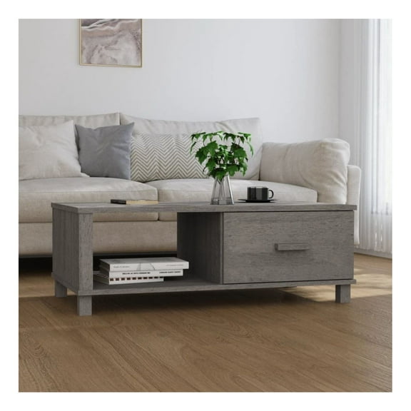Coffee Table HAMAR Light Gray 39.4" Solid Wood Pine Living Room Center Table