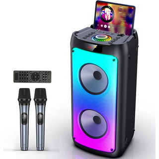KaraoKing Karaoke Machine - Portable PA System with Wireless Mics,  Subwoofer, Lights, Phone/Tablet Holder, Remote - For Adults & Kids