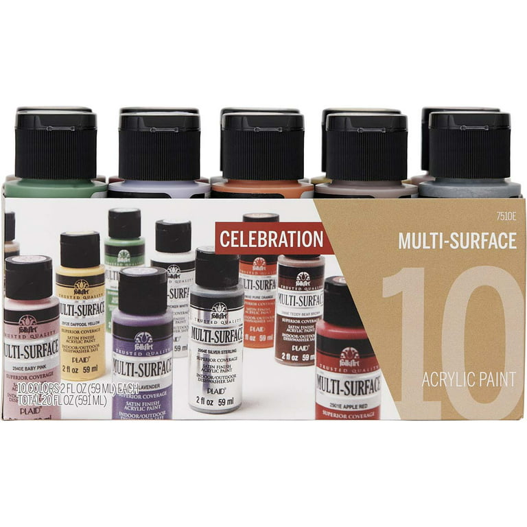 FolkArt Color, 10 Bottle Multi-Surface Acrylic Paint Set, 2oz, Brights