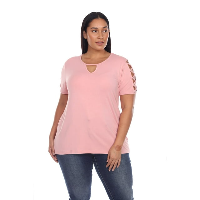White Mark Women's Keyhole Neck Cutout Short Sleeve Top