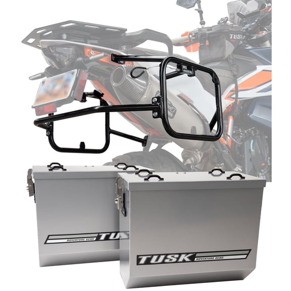 Tusk 14673401571438-6358f4 Aluminum Panniers with Pannier Racks V2 Large Silver For KTM 890 Adventure R Rally 2021,2024