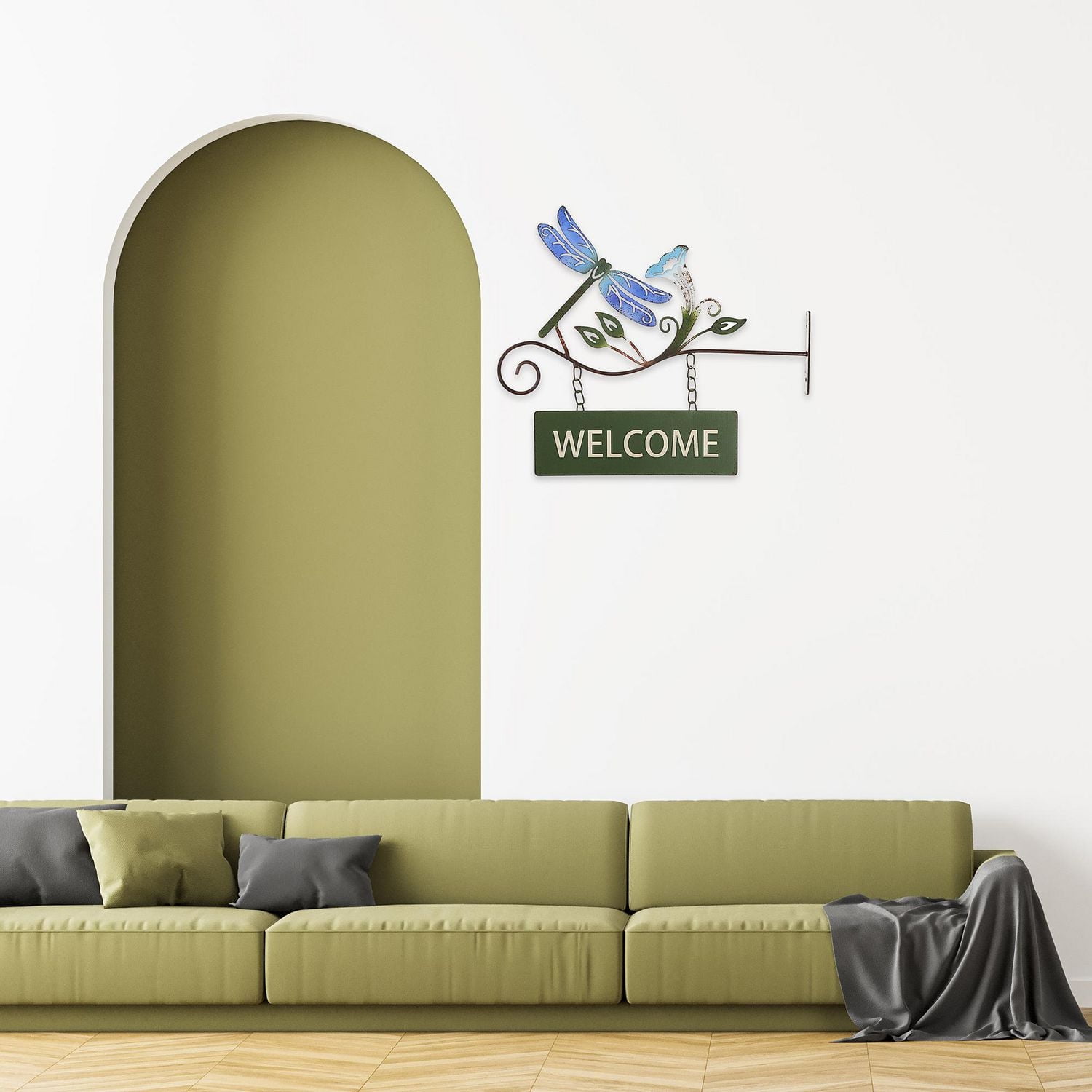 IH Casa Decor Hanging Metal Dragonfly Welcome Sign