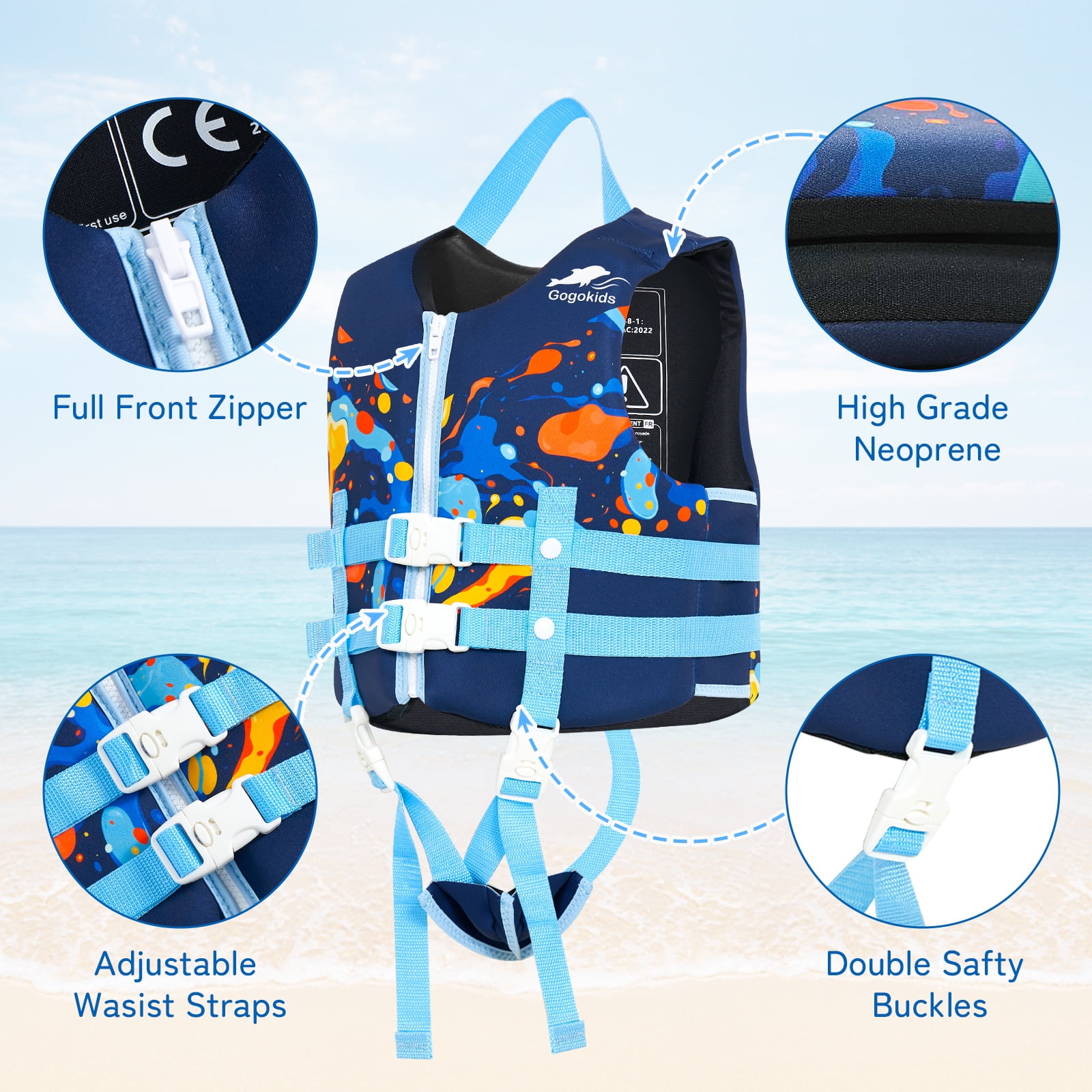 Gogokids Kids Life Jacket Swim Vest with Adjustable Safety Strap,Toddler Float Jacket Boys and Girls Float Swimsuit Buoyancy Swimwear