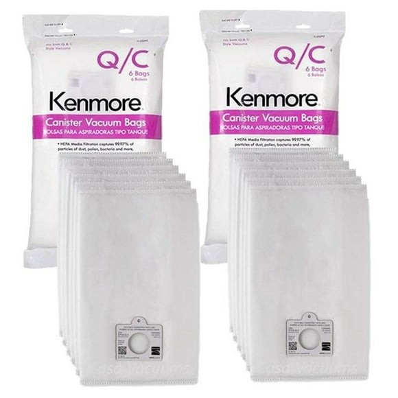 12 Pk Kenmore Style C & Style Q 20-53292 5055 50557 50558 Hepa Filtration Canister Vacuum Bags. Also Fits Panasonic C-5, C-18