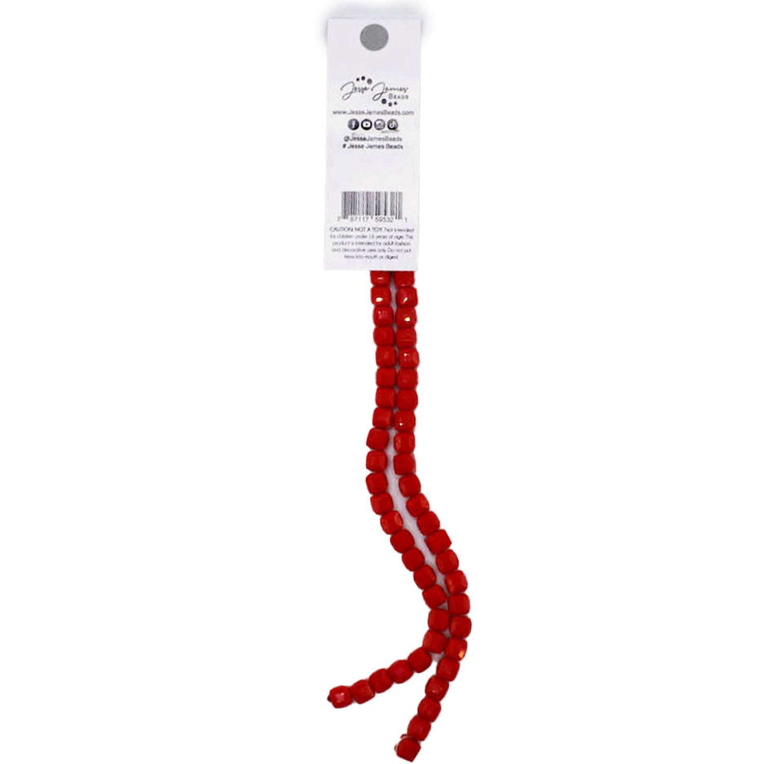(2 pack) Jesse James Glass Strand Beads, Cube Shape, Red Color, Unisex, Suitable for Ages 16 and Up, 1 Piece