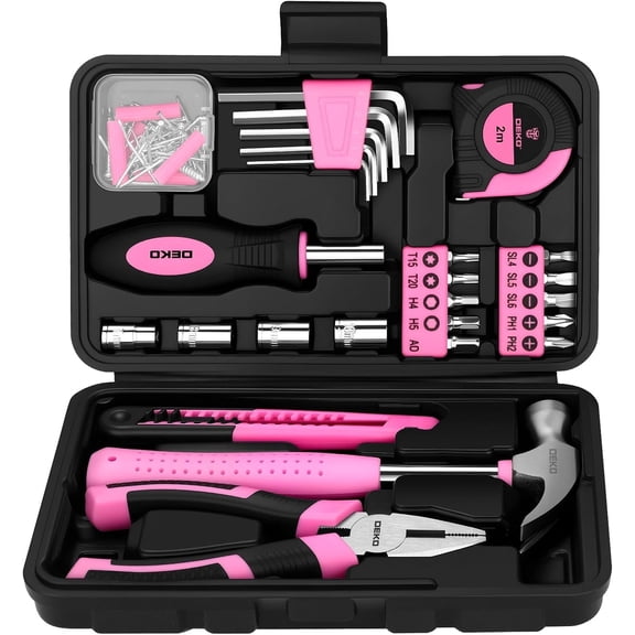 DEKOPRO 94 Piece Pink Tool Set, Household DIY Tool Kit for Women with Storage Toolbox, Small Basic Hand Tool Box Set for Home Repair, DIY, Apartment, Office