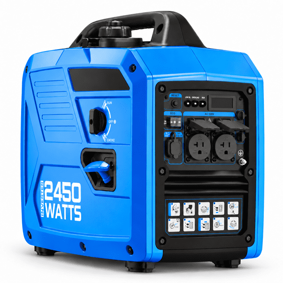 Rvchic 2450-Watt Super Quiet & Lightweight Portable Inverter Generator,Gas Powered,Long Run Time,Parallel Capable Generator,for Camping,Home Use Blue