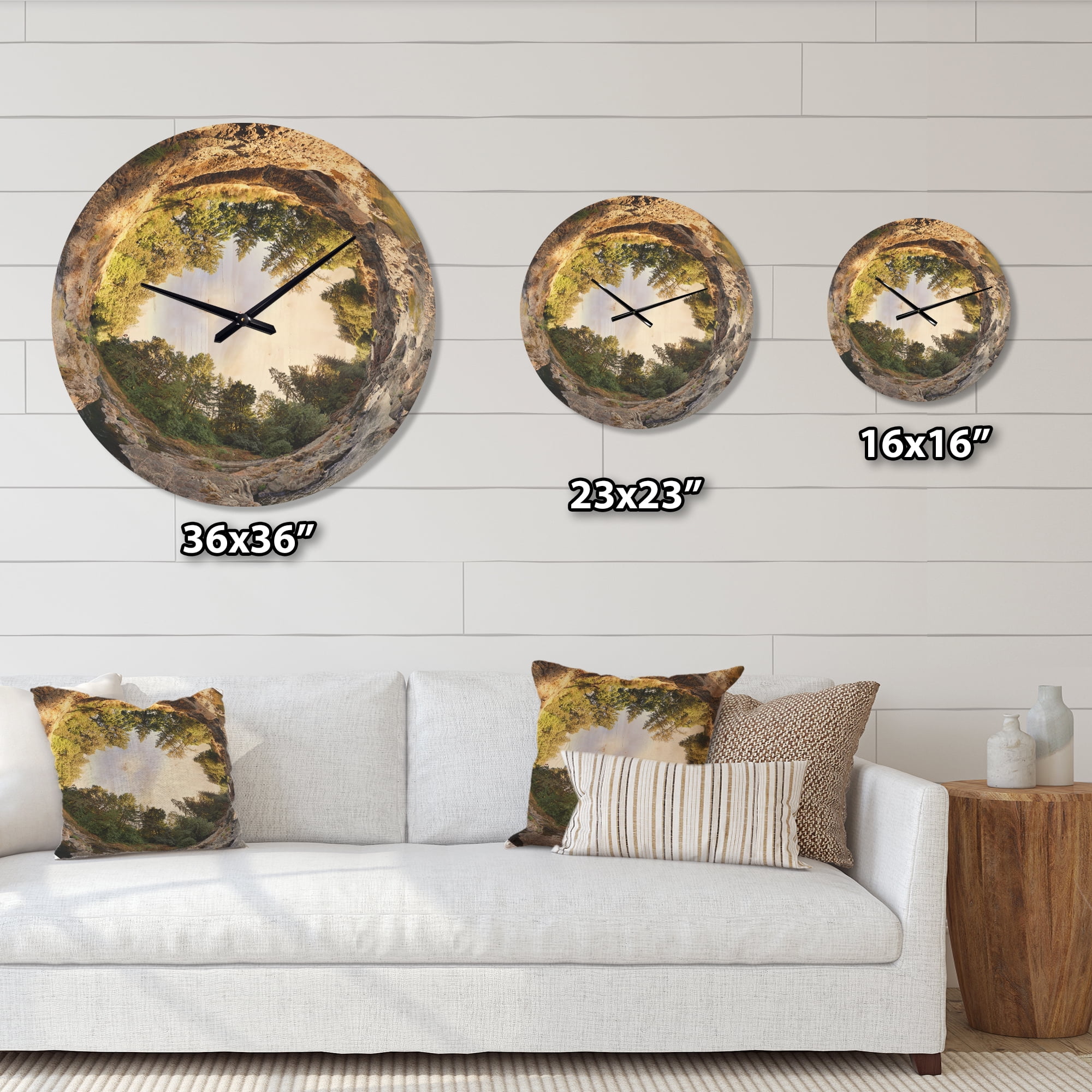Designart 'Wild Forest River Tube ' Modern Wood Wall Clock