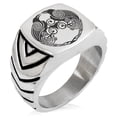 thumbnail image 1 of Stainless Steel Yggdrasil Huginn & Muninn Odin's Ravens Chevron Pattern Biker Style Polished Ring, 1 of 1