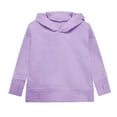 thumbnail image 4 of Drop Shoulder Solid Color Casual Tops, Long Sleeve Pullover Tops Kids 5-14 Years Hoodies Kangaroo Pocket Kids Tops Girls Casual Pullover Fleece Lined Pullover, Light Violet 160, 4 of 7