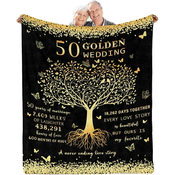 50th Anniversary Blanket Gifts Gift for 50th Wedding Anniversary Golden 50 Years of Marriage Gifts for Couple Gifts for Husband Wife Married Parents Dad Mom Grandparents Blanket Throws 60"X 50"