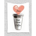 thumbnail image 1 of But First Coffee Tapestry, Typographic Layout of a Cup and Heart Drawn by Hand, Wall Hanging for Bedroom Living Room Dorm Decor, 40W X 60L Inches, White Salmon and Charcoal Grey, by Ambesonne, 1 of 2